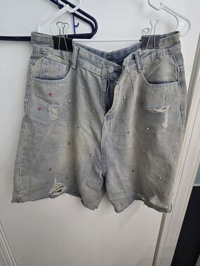 Levi's Light Wash Denim Shorts with Red & Silver Studs